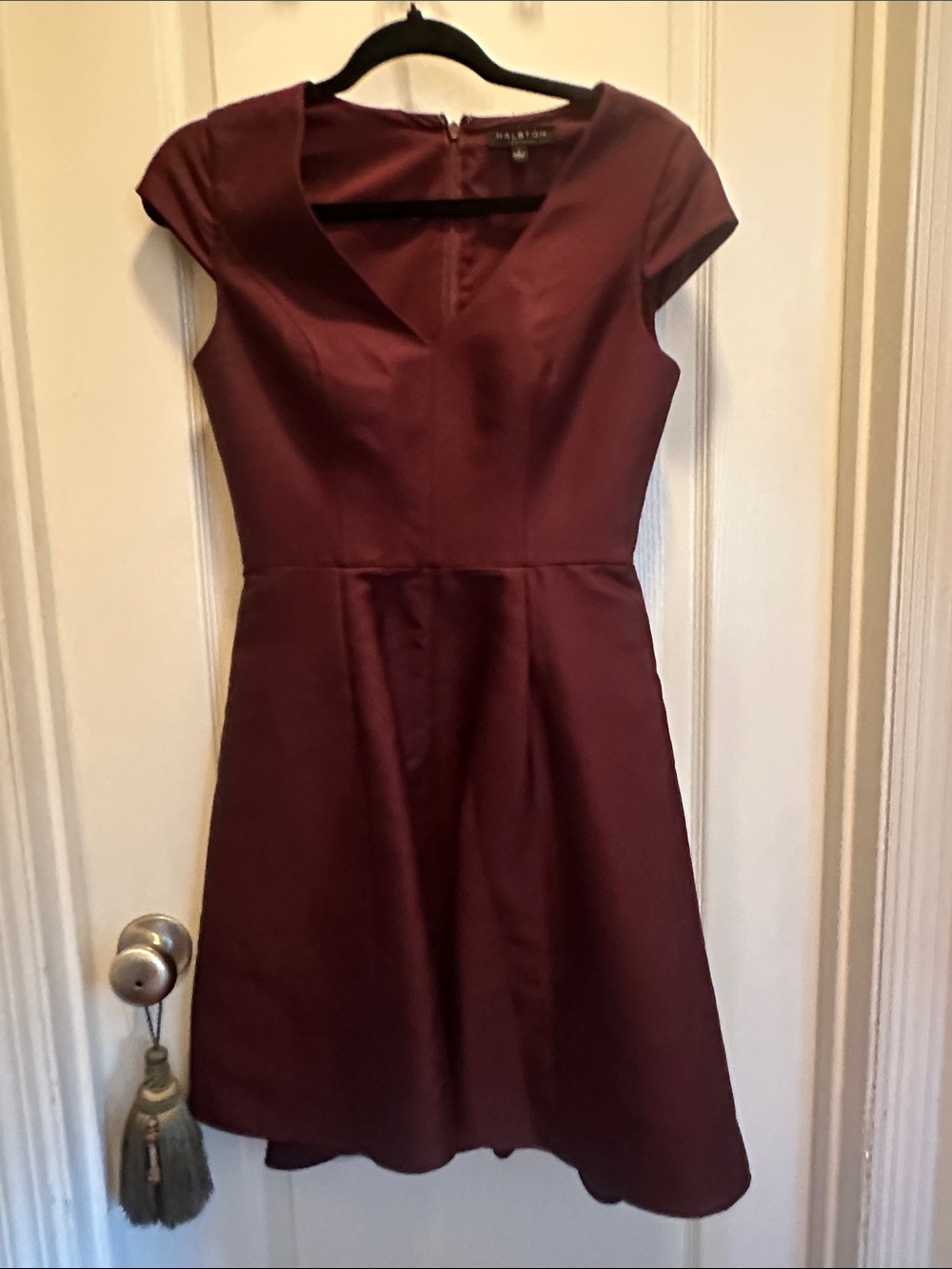 Halston Heritage Burgundy Cap-Sleeve Fit-and-Flare Mini Dress